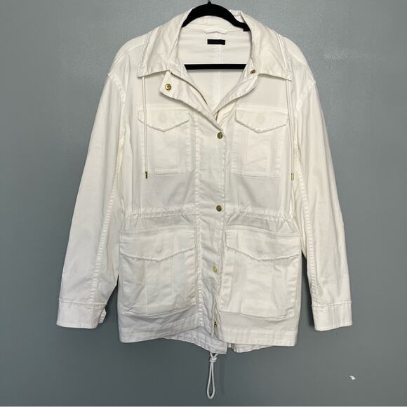 ATM Frayed Zip-Front Cargo Field Jacket w/ Stowaway Hood White Women’s Small - Picture 2 of 14